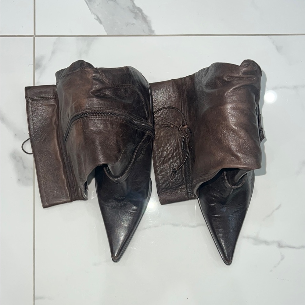 Brown Leather Pointed Toe Boots